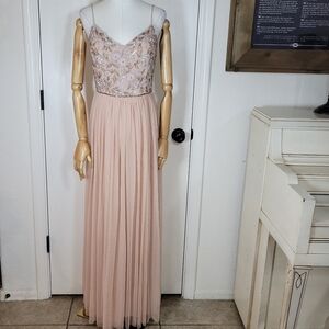 Adrianna Papell Beaded Tulle Formal Dress Size 6 Blush Pink